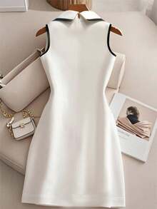 Franclia Petite 2025新款印花衬衫裙 - 女士简约休闲办公度假百搭款 - 黑與白 - 查看 2