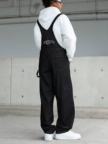 Manfinity Hypemode 男士休闲多口袋胸部护具牛仔背带裤，街头时尚 - 黑色 - 查看 2