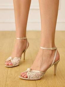 CUCCOO HITCHD Giày cao gót mũi nhọn màu mơ, chất liệu ren lưới, đính ngọc trai giả, thích hợp cho đám cưới, tiệc tùng, Giáng sinh. Giày cưới thanh lịch. - Màu be - Xem 6