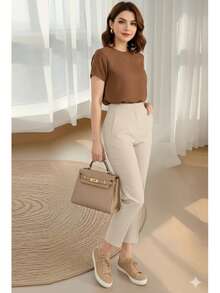 Pantalón pinza stretch formal para dama - Beis - Ver 5