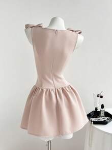 Elamini Women's Bow Decor A-Line Sleeveless Short Dress, Elegant Sweet Style For Party, Wedding, Birthday, Autumn/Winter