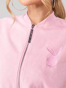Missguided x Playboy Bunny Logo Zip Up Jacket With Ribbed Hem And Cuffs For Casual Everyday Outerwear - Pink - View 5