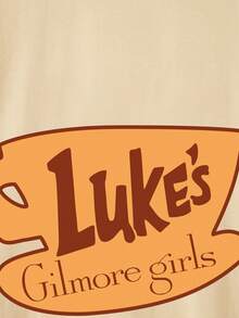 Gilmore Girls X SHEIN Camiseta de mujer con estampado de letras y cuello redondo, de manga corta, apropiada para el verano - Caqui - Ver 4