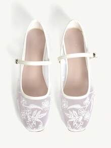 CUCCOO CHICEST 女士时尚优雅花卉刺绣平底鞋 - 白色 - 查看 2