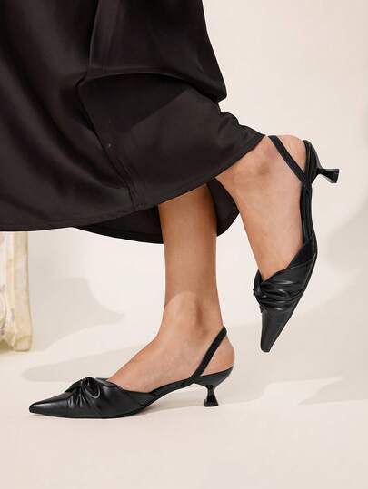 CUCCOO CHICEST Women's Pointed Toe Twist Backless Kitten Heel Pumps