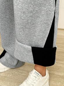 SHEIN 孕妇撞色拼接松紧腰宽松休闲运动裤 - 灰色 - 查看 8