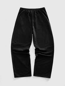 ROMWE MEN Quần nỉ rộng rãi in họa tiết dây rút cho nam - màu đen - Xem 2