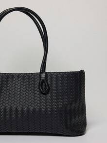 MUSERA 女士单肩包，流浪包，编织压纹PU包，时尚，优雅，简约，个性化，百搭，经典，适合通勤、办公、约会、日常、购物、下午茶等场合 - 黑色 - 查看 4