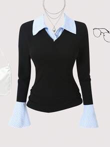 Sparklyn Teen Girl 2 In 1 Long Sleeve Casual Fitted T-Shirt