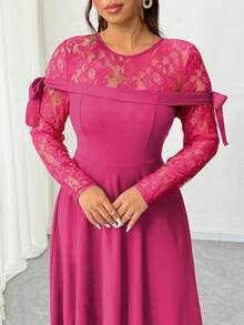 Elenzga Elegantes Spitzen-Patchwork-Kleid in Große Größen für Damen - Heißes Pink - Übersicht 7
