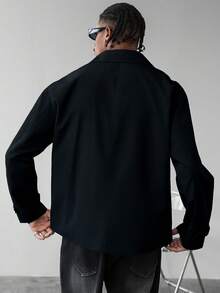 Manfinity Homme Men's Casual Everyday Commute Fashion Simple Solid Color Lapel Collar Double-Breasted Trench Coat, Autumn Dark Academia Clothes Men Double Breasted Blazer Men Navy Jacket Men Cropped Blazer Men Double Breasted Jacket,A Stylish Streetwear Versatile Item, Perfect As A Gift For Your Boyfriend. - Black - View 2