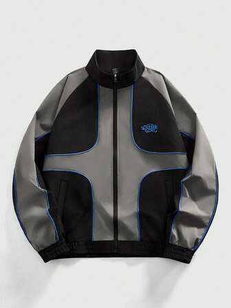 Street Life Veste décontractée à manches longues avec fermeture éclair et couleurs contrastées pour hommes