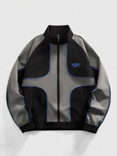 Street Life Giacca casual con chiusura lampo e maniche lunghe, con colori a contrasto per uomo