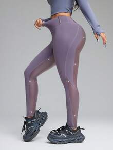 Innovista 女士高腰无缝撞色马术裤 - 紫色 - 查看 6