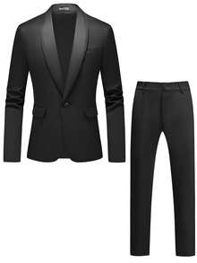 Manfinity Bizformal Men's Business Commuter Suit Set (Jacket And Pants) - Black - View 3