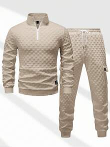 Manfinity Homme Men's Casual Solid Color Textured Pullover Pullover Sweatshirt And Sweatpants Set