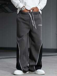 Manfinity EMRG 男士休闲运动裤，侧边条纹拼接设计，街头风日常穿着 - 彩色 - 查看 5