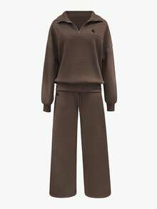 INAWLY 两件套女士刺绣灰色卫衣套装