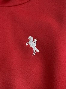 PrepCrw 1 Stück eleganter urbaner Lässig College Stil weißer Stickerei weiß verzierter roter Kapuzen-Langarm-Sweatshirt, geeignet für Lässig Ausflüge, Treffen, Herbst, Winter, Valentinstag rotes Kind rotes Sweatshirt Kinder Sweatshirt - Rot - Übersicht 4