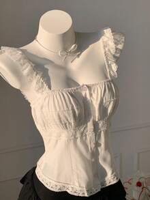 Comfortcana Women's Fashion French Lace Trim Camisole Top - White - View 3