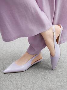 CUCCOO CHICEST Giày mũi nhọn nữ, hàng mới về mùa xuân/hè, kiểu dáng thanh lịch phù hợp đi làm, giày lười da bóng màu tím oải hương đơn giản, dễ phối đồ, thích hợp cho tiệc trà chiều và công sở. - Màu tím - Xem 5