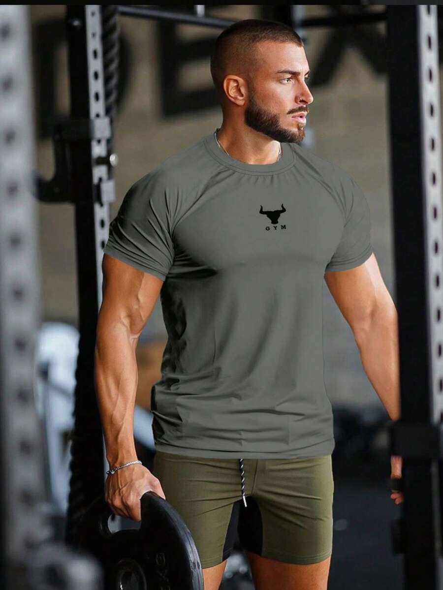Gym Rark 男友风格男士舒适短袖运动压缩 T 恤健身上衣篮球球衣男友风格男士我爱我的男朋友图案男友风格男士 T 恤男友风格男士慢跑裤学校健身上衣健身房上衣透气 - 灰色 - 查看 1
