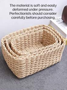 1/3PCS Handmade Woven Storage Basket Seagrass Wood Rattan Geometric Boho Decor For Home Organization Bathroom Bedroom Living Room Desktop Makeup Coastal Vibes Gift For Women Christmas Birthday Present
