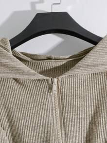SHEIN Franclia 2 Stücke Damen einfarbiger Kapuzen-Langarmoberteil und Hosen Set, Herbst/Winter Outfit - Khaki - Übersicht 5