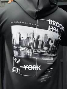 Heavens Edit 1 件男士宽松休闲时尚简约套头连帽衫运动衫，舒适日常穿着，秋冬 - 彩色 - 查看 5