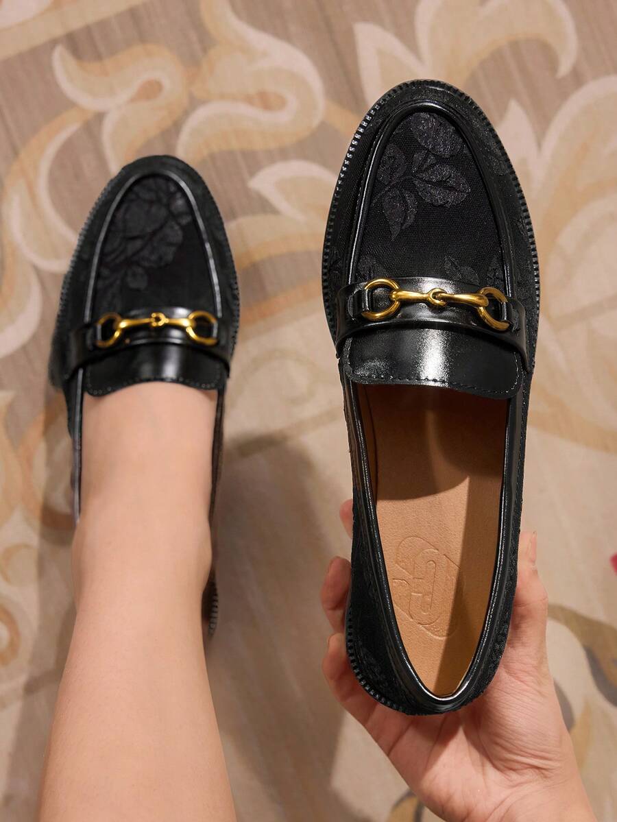 CUCCOO TILAWA Women's Fashion Versatile Commuting Jacquard Loafers Shoes For Christmas - Black - View 1