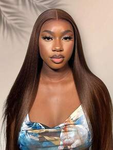 9am Hair Store 即戴即用免胶假发 棕色直发 6x4 拉链式预剪蕾丝前假发 180% 16-28 英寸预拔毛发际线真人发 日常佩戴 丝滑礼物 即戴即用免胶假发 真人发 节日必备 编织式免胶前额假发 免胶配件 振动器 免费赠品