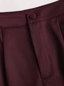 SHEIN Glamour 红色V领收腰宽松休闲套装，女士优雅时尚办公通勤百搭套装 - 酒紅色 - 查看 7