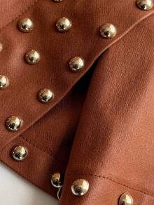 Maweii Women's Plus Size Elegant PU Fabric Asymmetrical Hem Shiny Studded Trim Design Shorts, Featuring An Elasticated Back Waist, Side Zipper, Perfect For Parties, Gatherings, Night Outs, Christmas, Halloween, New Year's, Valentine's Day Romantic Dates, Vacation, Concerts, Fashionable Versatile Statement Piece, New Women's Plus Size Fashion Item Plus Size Women's Shorts. - Brown - View 8