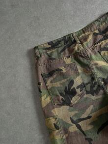 Manfinity ZONE917 男式休闲迷彩印花工装牛仔裤 - 軍綠色 - 查看 5