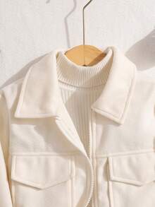 Chaqueta/Abrigo de lana gris suelto y corto, adecuado para ir al trabajo y uso diario para adolescentes - Albaricoque - Ver 4