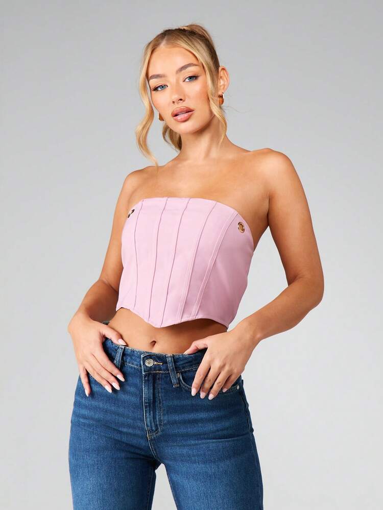 MISSGUIDED Strapless Chain Detail Bandeau Corset Top With Structured Paneling And Metal Hardware For Summer Nights Party Clubwear Streetwear