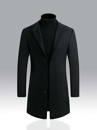 Manfinity Bizformal Abrigo sin suéter con cuello de solapa para hombres, abrigo básico liso para salir, para otoño e invierno