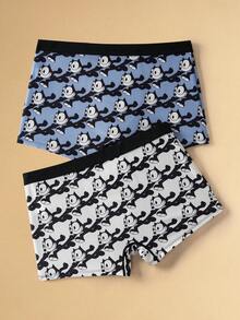 Felix The Cat X SHEIN 2 piezas Calzoncillos cómodos para hombre con estampado de dibujos animados en todo el diseño y ribete de contraste - Azul y blanco - Ver 2