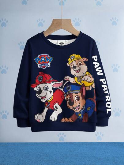 SHEIN | PAW Patrol Young Boy Cute Cartoon Puppy Print Crew Neck Long Sleeve Knit Sweatshirt, Casual Outdoor Sportswear Boys Full Sleeve T Shirts Cartoon Sweatshirts For Boys Kids Character Clothes Kids Sweater Kids Jumper