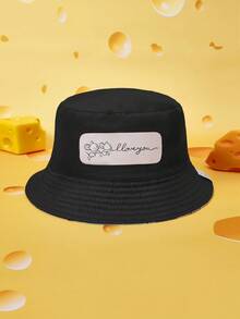 SHEIN Women's Slogan Cartoon Pattern Versatile Bucket Hat For Everyday Wear - Black - View 2