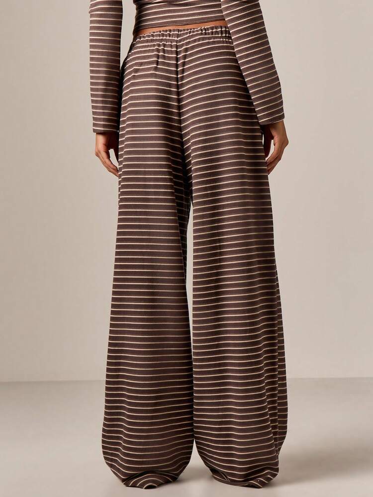 Striped Wide Leg Palazzo Pants With High Rise