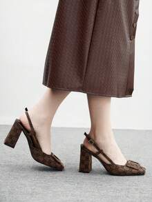 CUCCOO BIZCHIC Women's Square Toe Chunky Heel Brown PU Leather Pumps, Fashionable Minimalist Comfortable For Daily Wear And Occasions For Christmas - Brown - View 8