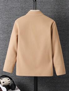 SHEIN Manteau parka à col montant en mélange de laine à manches longues pour garçons préadolescents, convient pour les déplacements, l'école, les loisirs, les voyages, les sports, l'automne/l'hiver - Nude - Voir 2