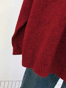SHEIN LUNE 女士休闲宽松连帽长袖基础款灰色针织套头毛衣，秋冬季 - 紅色 - 查看 8