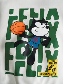 SHEIN Felix The Cat 2pcs Young Boy Cartoon Print Colorblock Zip-Up Baseball Jacket And Jogger Sweatpants Set - Green - View 10