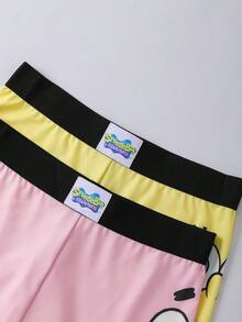 SpongeBob SquarePants | SHEIN 女士舒适柔软透气卡通图案平角短裤 - 彩色 - 查看 4