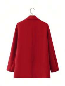 EURMUSE Blazer Pour Dames De Couleur Unie Avec Poches À Rabat - Rouge foncé - Voir 2