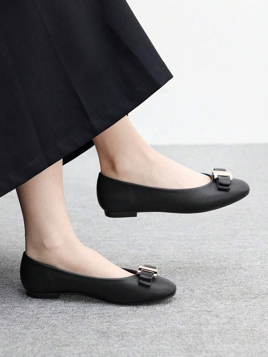 CUCCOO BIZCHIC 女士休闲百搭通勤简约蝴蝶结装饰平底鞋 - 黑色 - 查看 1