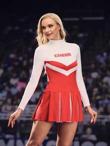 Cheerettes 女士休闲撞色长袖运动连衣裙套装 - 紅色 - 查看 4