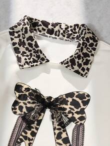 SHEIN Tween Girls Leopard Print Bow Sweatshirt & Sweatpants Set - Apricot - View 3